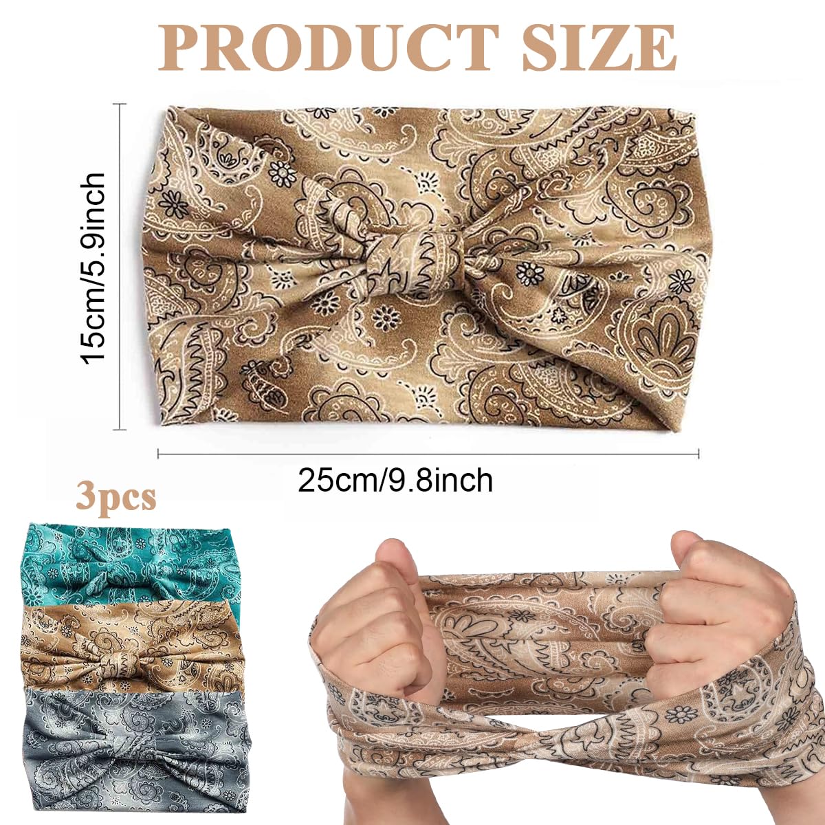 Proberos 3PCs Women's Hair Band, Gym HeadbandsHeadbands for Women, Premium Stretchy Bohemian Head Bands Hair Accessories, Elastic hair band for women Wear for Yoga, Badminton, Marathons, Cycling Proberos 3PCs Women's Hair Band, Gym HeadbandsHeadbands for Women, Premium Stretchy Bohemian Head Bands Hair Accessories, Elastic hair band for women Wear for Yoga, Badminton, Marathons, Cycling